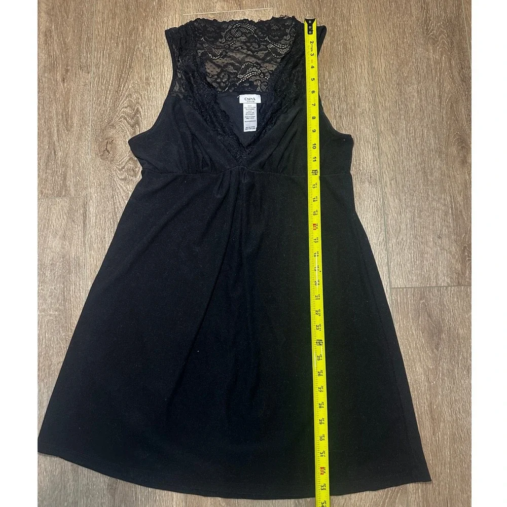 Vintage Cinema Etoile Black Goth Lace Racerback Chemise Nightgown Womens Medium